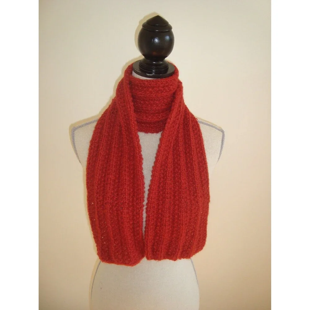 red baby alpaca scarf hand knit